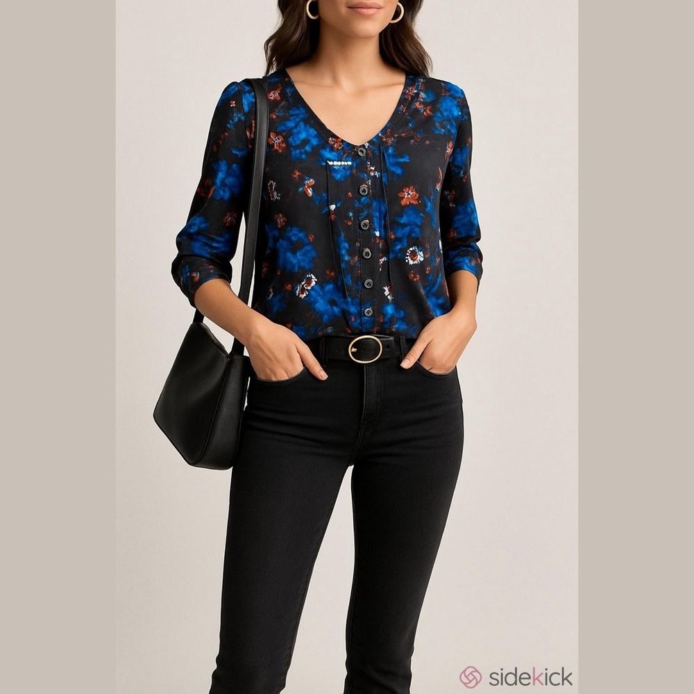 Yumi Kim Lizzie Blouse Floral 3/4 Rolled Sleeves Top S